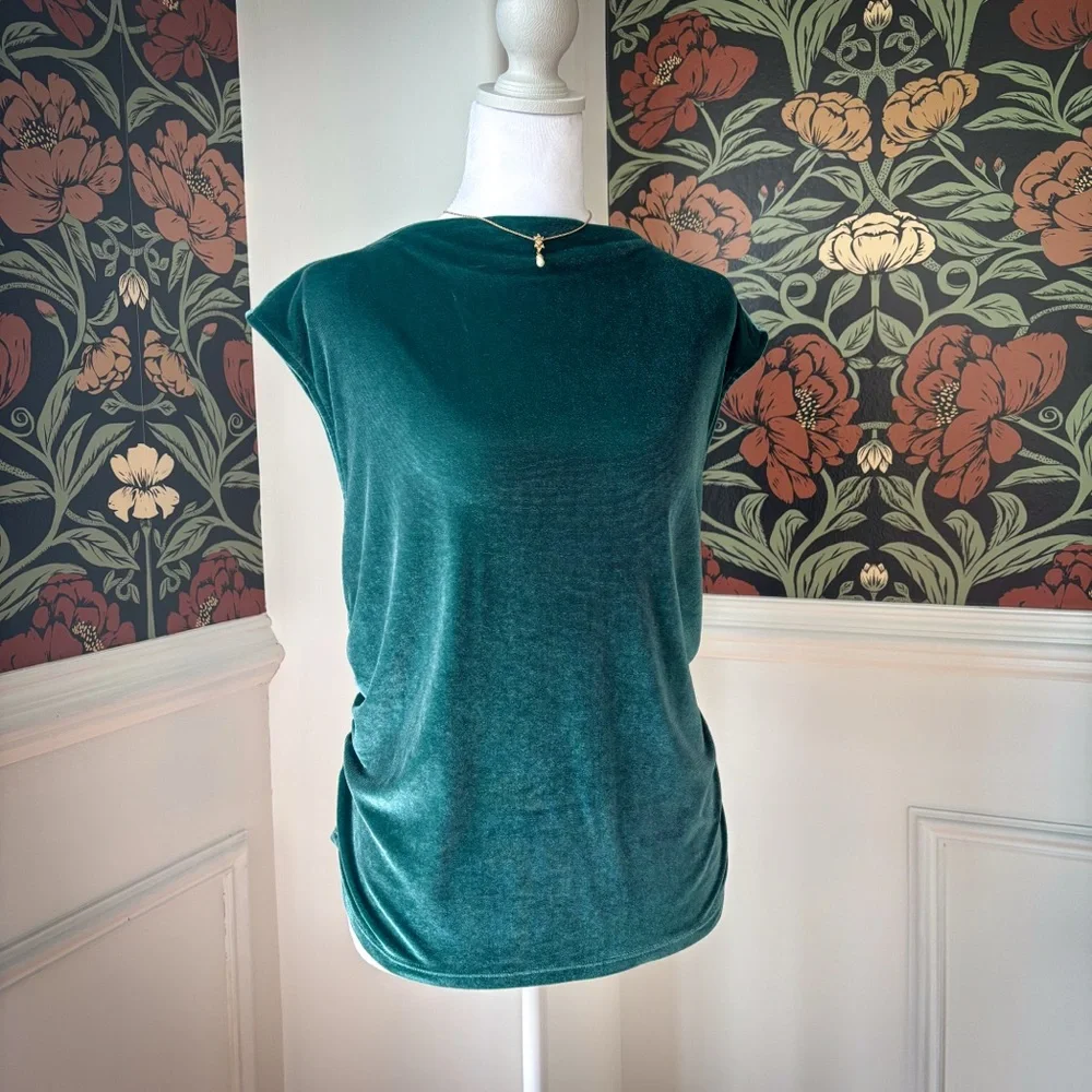 Velvet Side Cinch Slash Neck Top 💚💙 - Picture 2 of 4